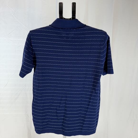 Coney Island Picnic Men's Knit Striped Button Polo Shirt Blue Size: S - Picture 2 of 7